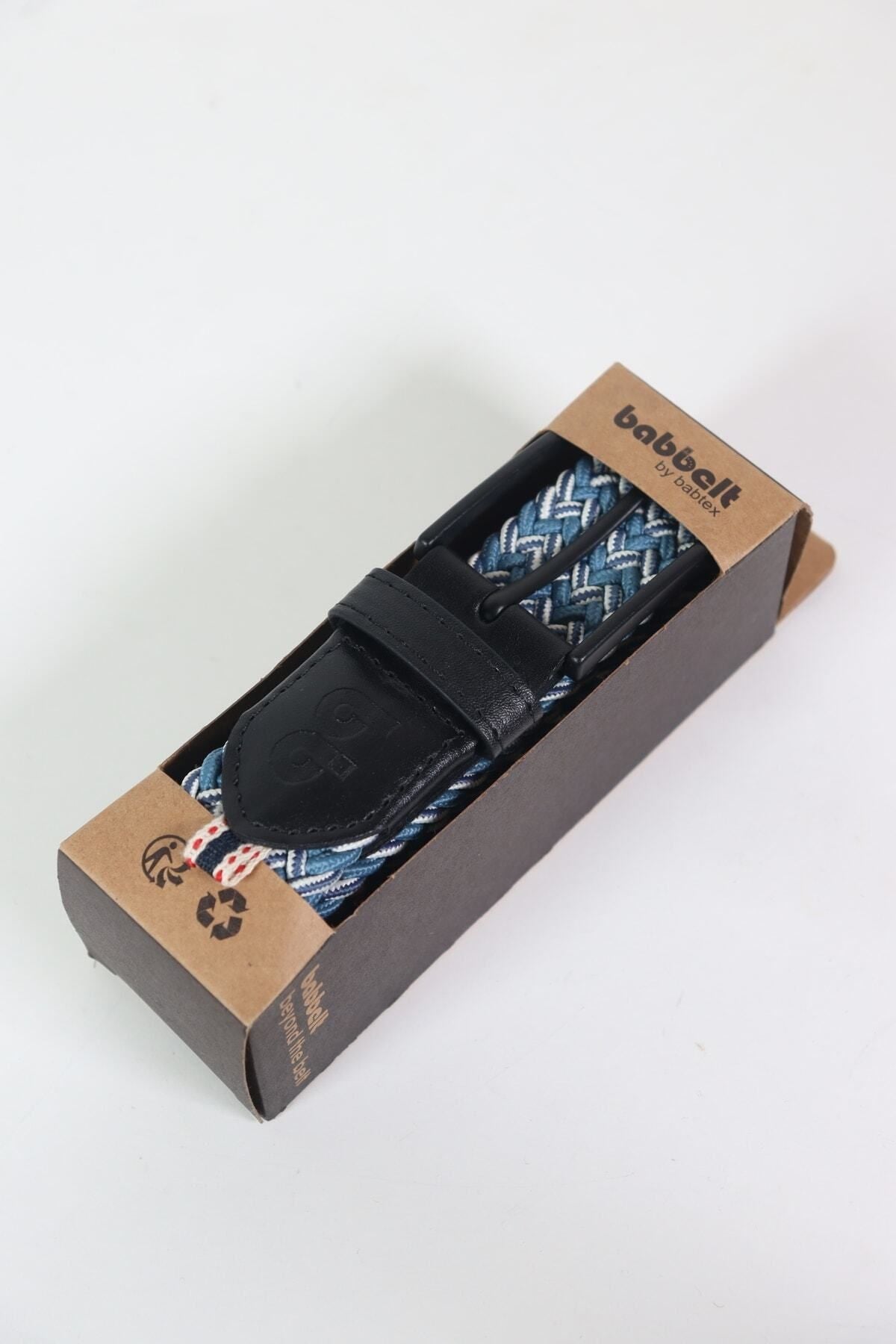 Elastischer Strickgürtel Unisex Blau-Ecru