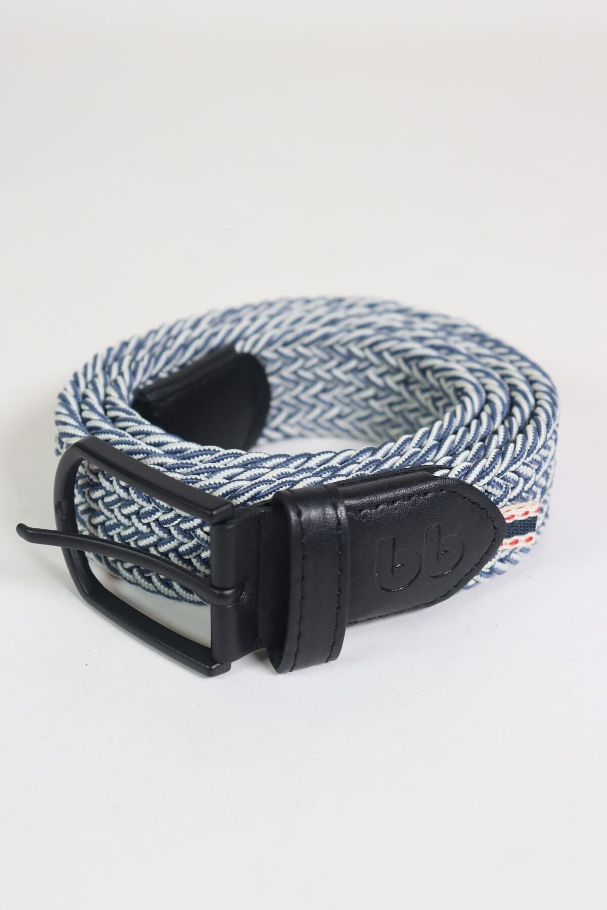 Elastic Knit Unisex Belt Indigo-white