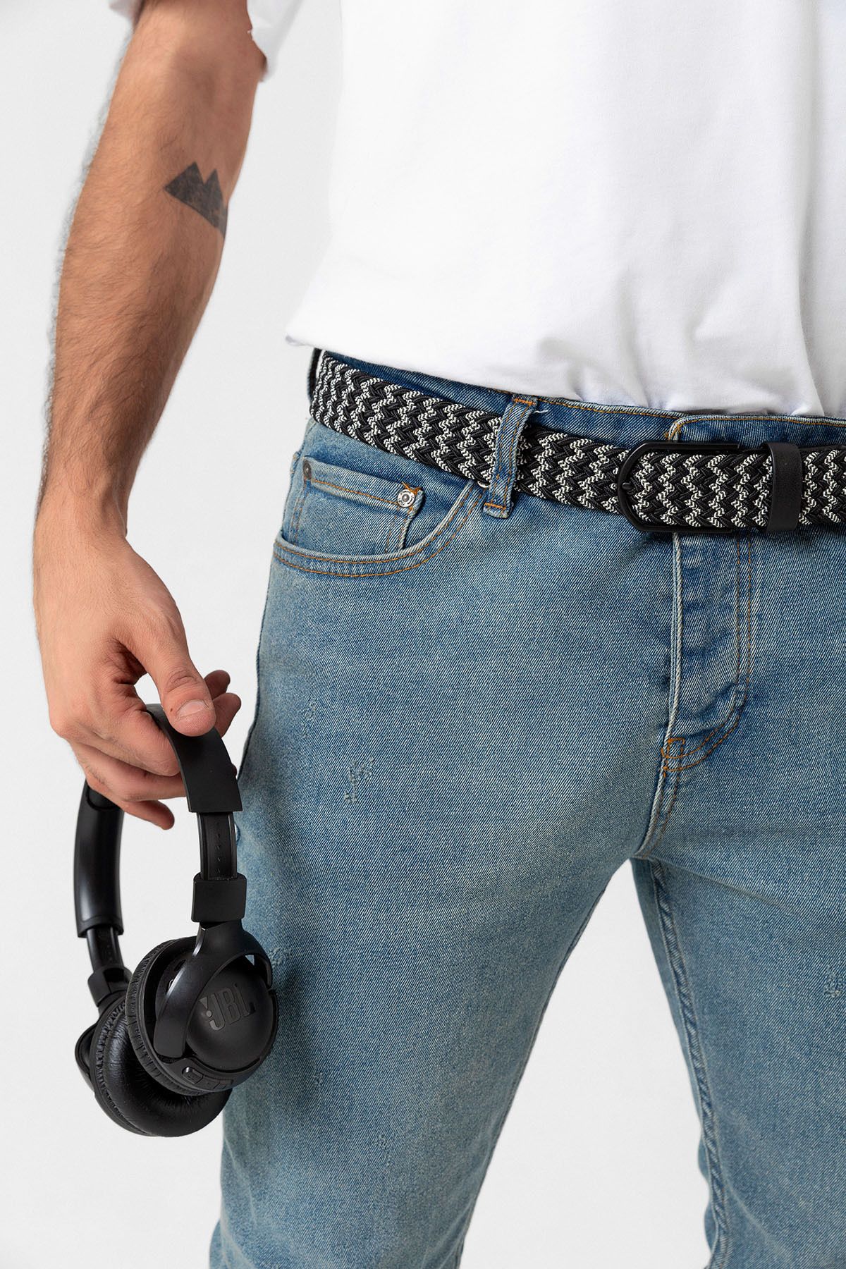 Elastik Örgü Unisex Kemer Siyah-ekru