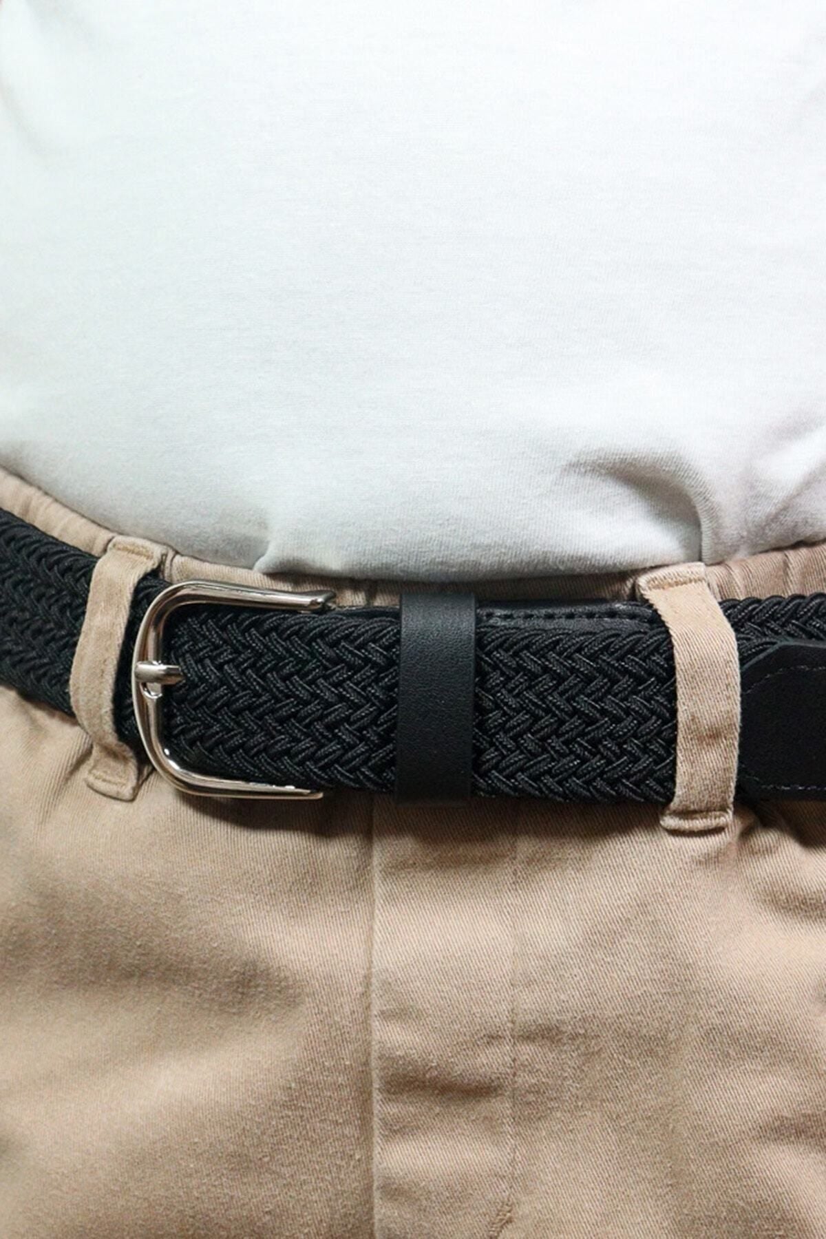 Elastic Knitted Kids Belt Black