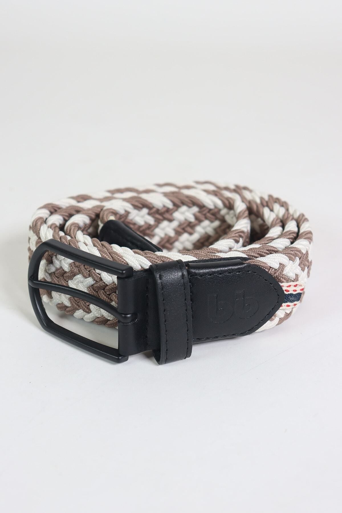 Elastischer Strickgürtel Unisex Braun-Weiß