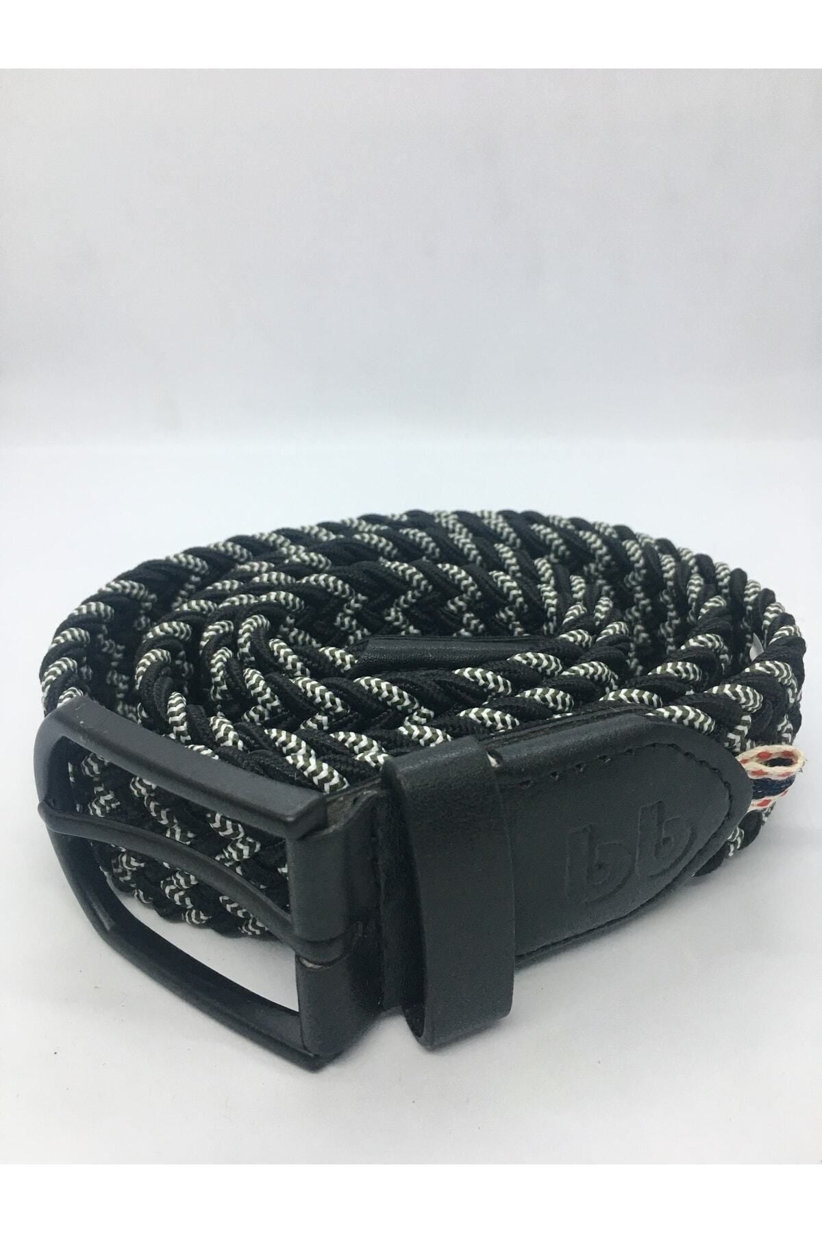 Elastischer Strickgürtel Unisex Schwarz-Ecru