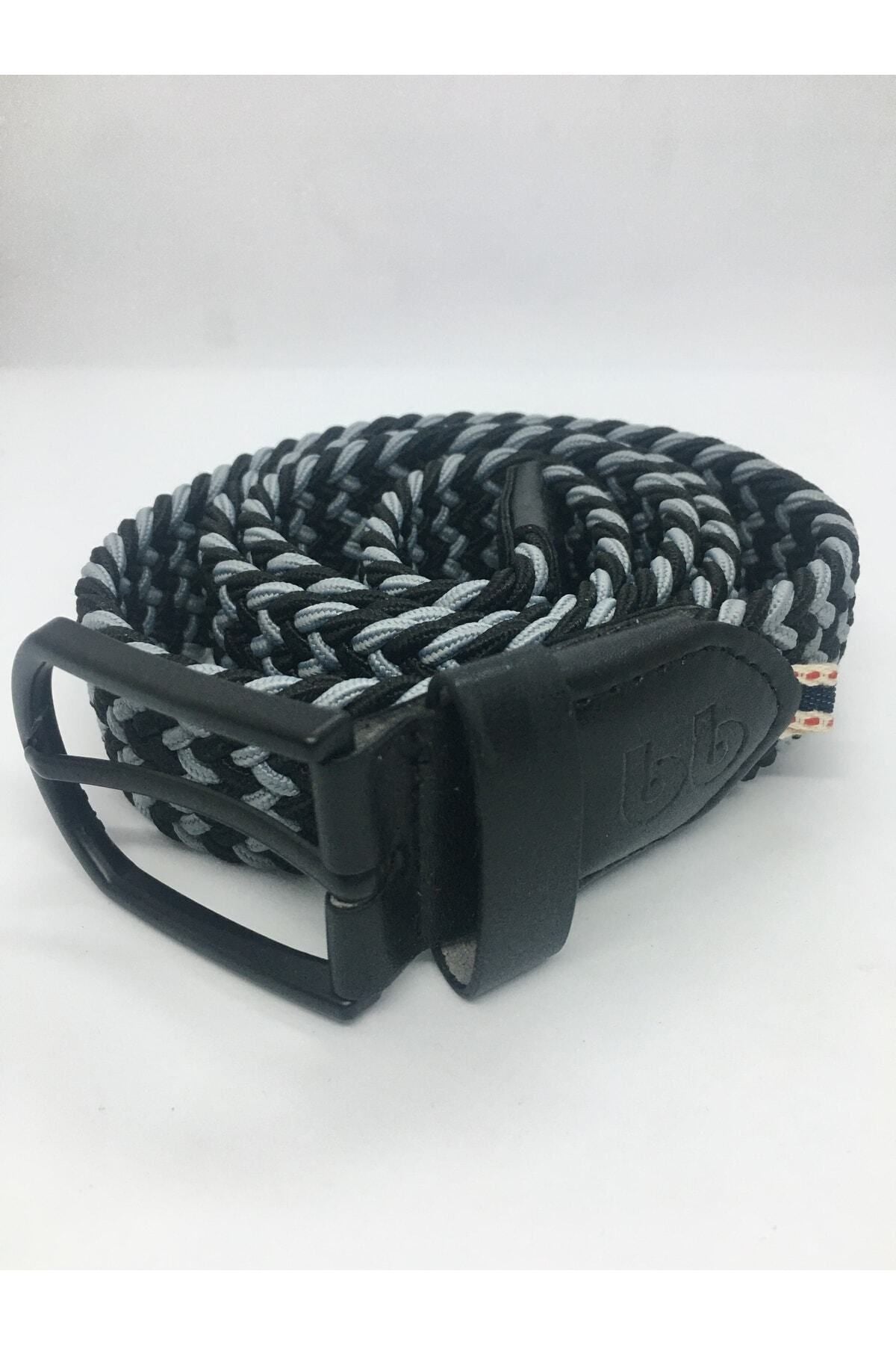 Elastic Knitted Unisex Belt Black-grey