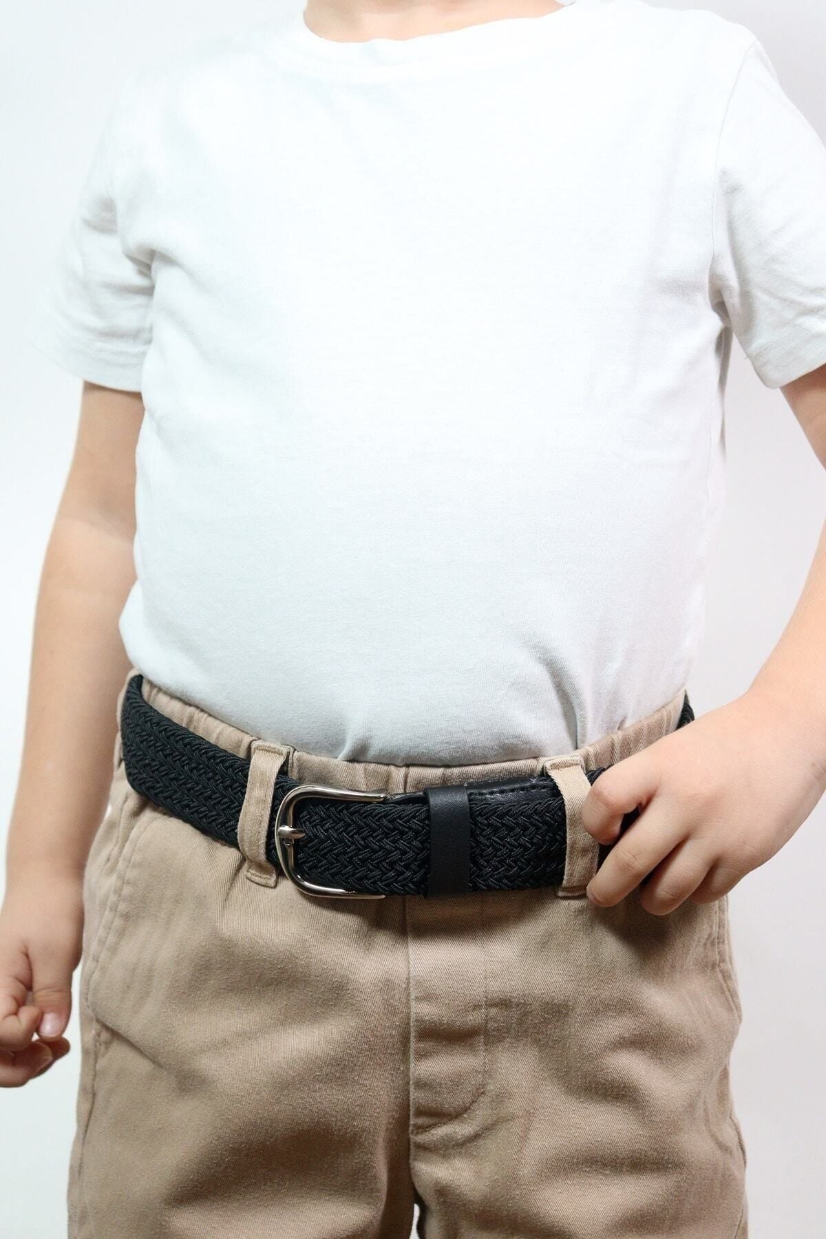 Elastic Knitted Kids Belt Black