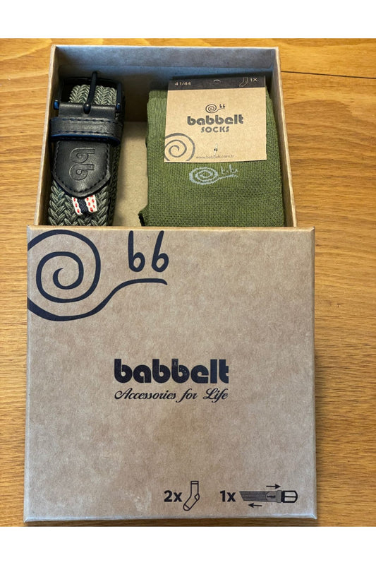 Kutulu Kemer Ve Çorap Seti Haki