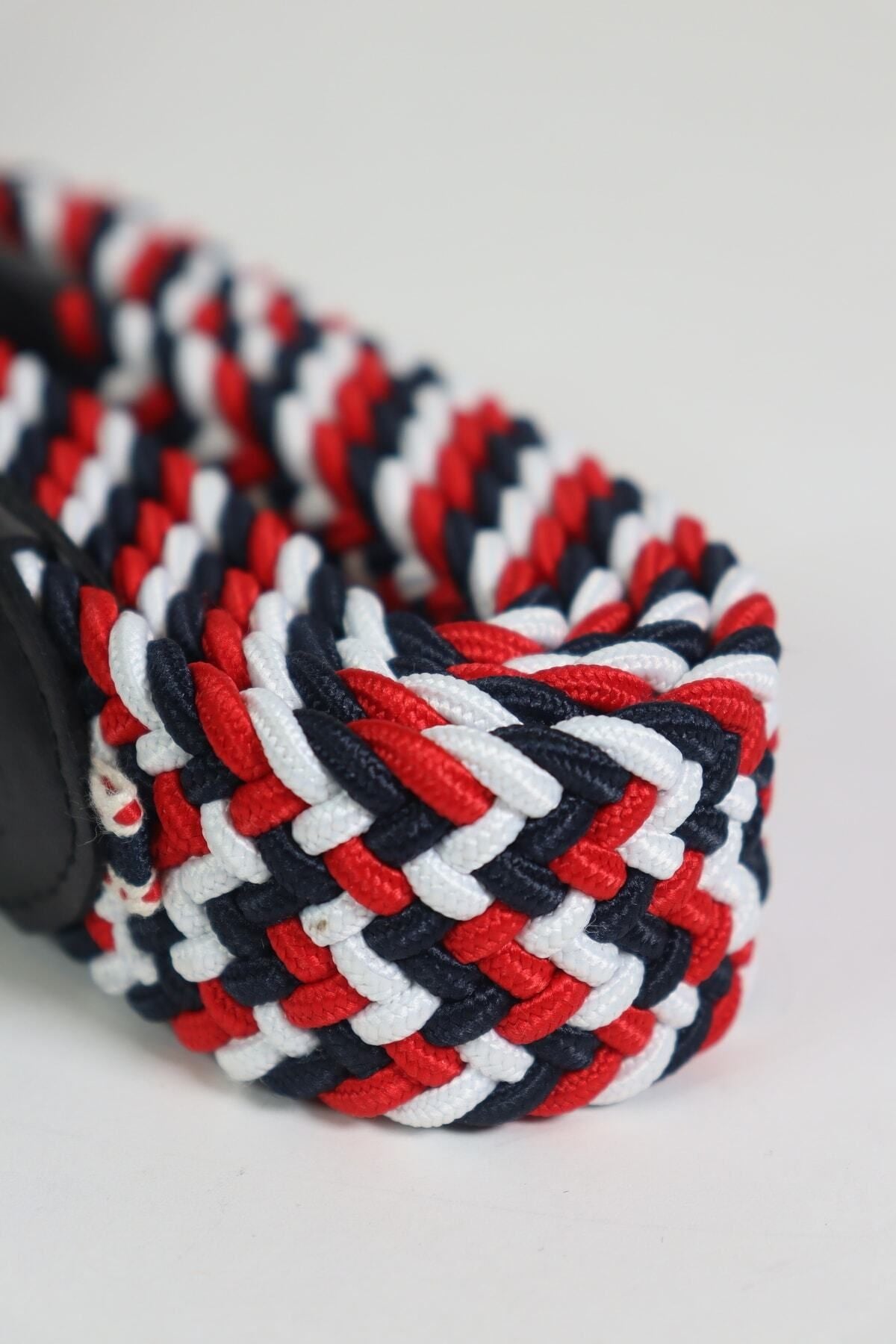 Elastischer Strickgürtel Unisex Rot-Marineblau-Weiß