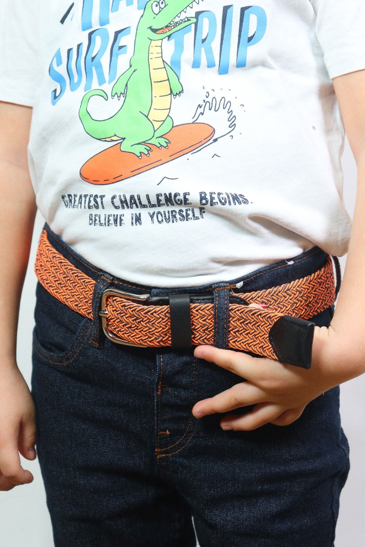 Elastischer Strickgürtel für Kinder Orange-Schwarz