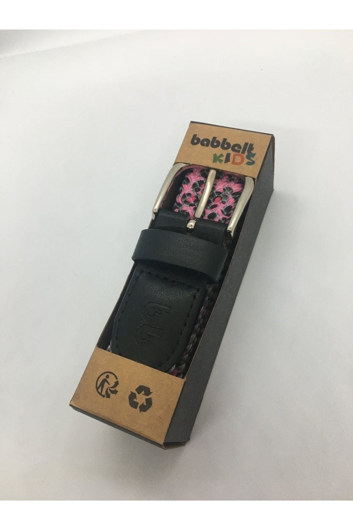 Elastik Örgü Çocuk Kemeri Pembe Leopar Desenli