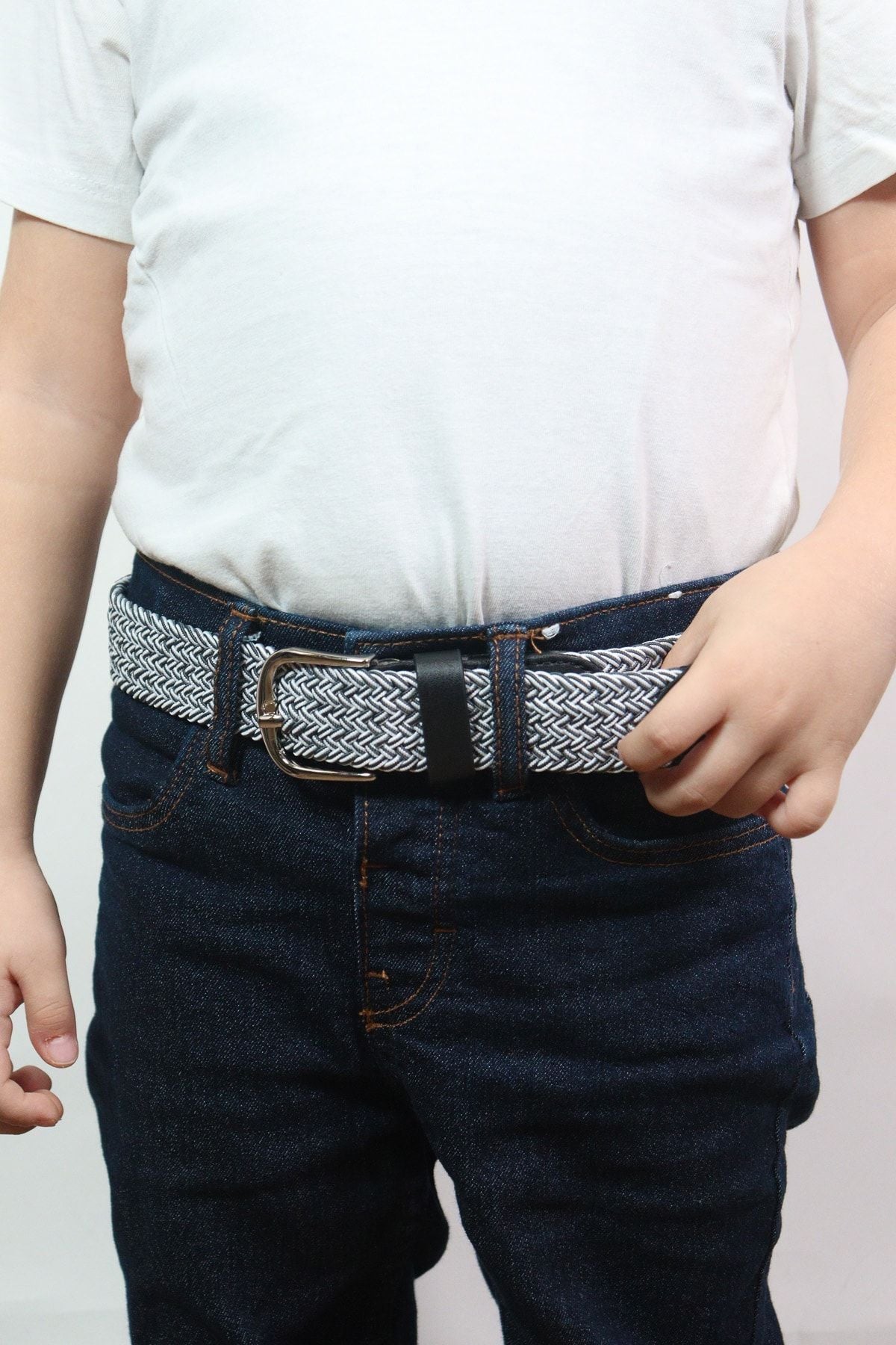 Elastischer Strickgürtel für Kinder Grau-Weiß