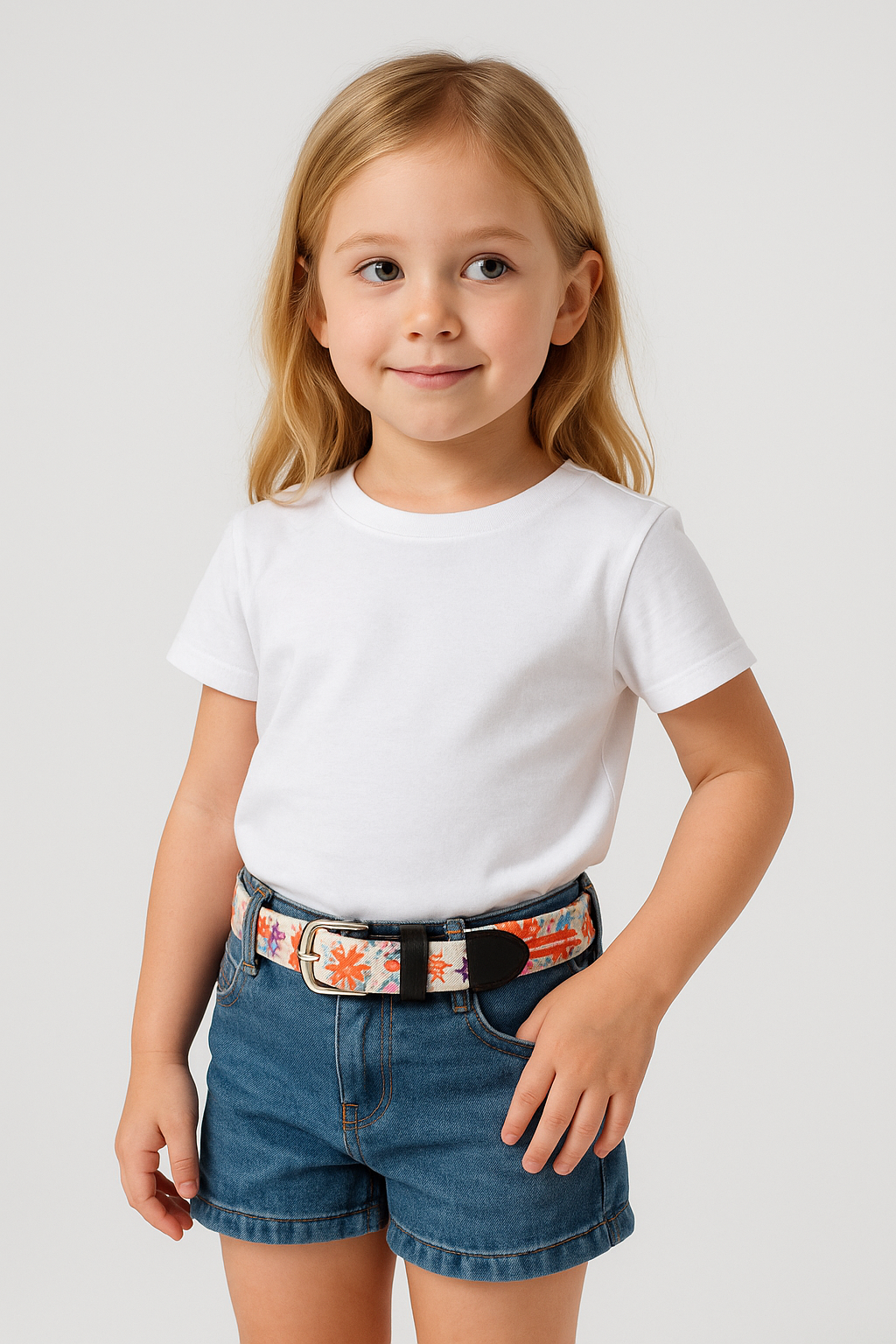 Elastischer Strickgürtel für Kinder, Blumenmuster, Rosa