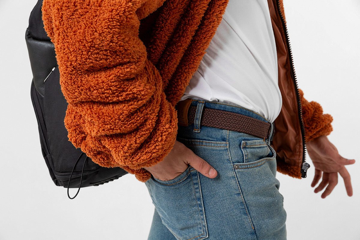 Elastic Knit Unisex Belt Brown