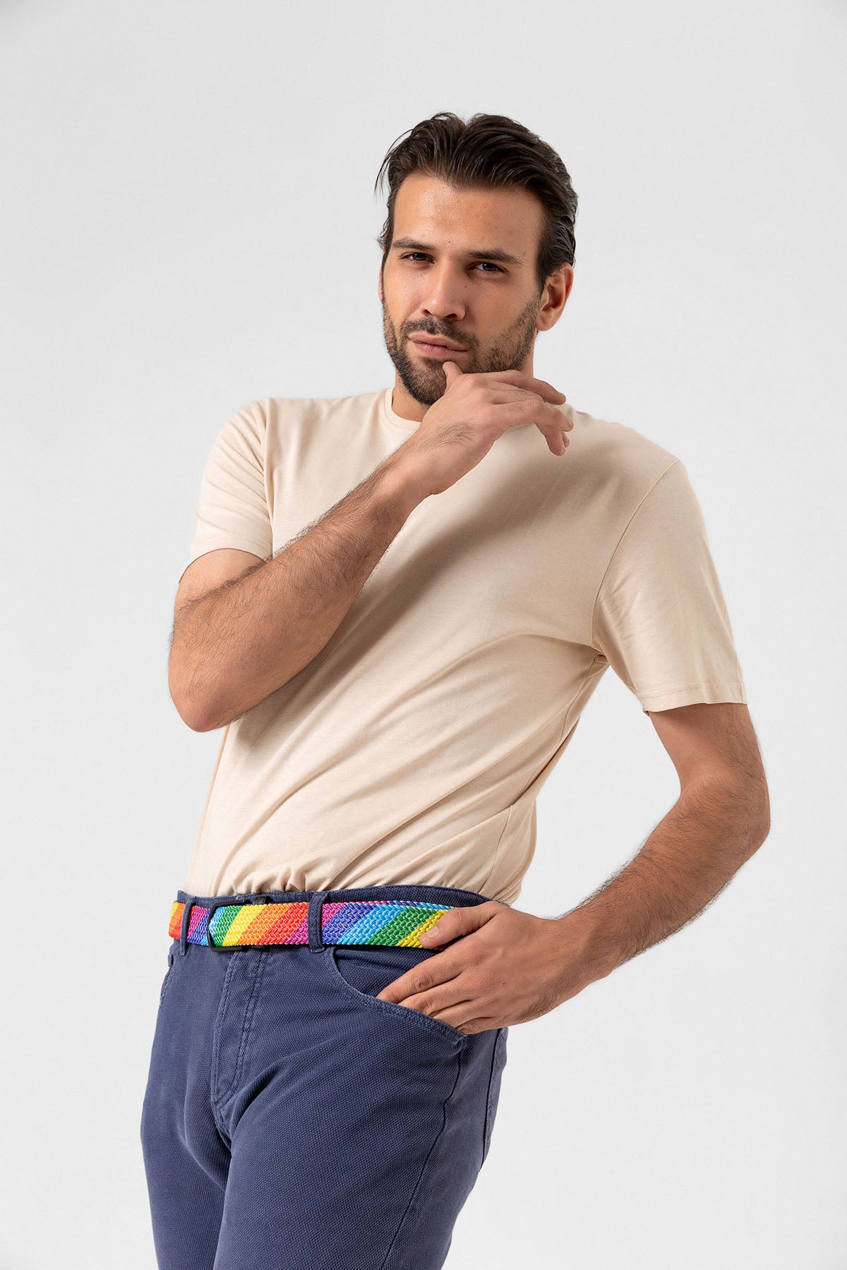 Elastischer Strickgürtel, Unisex, Regenbogen-Print