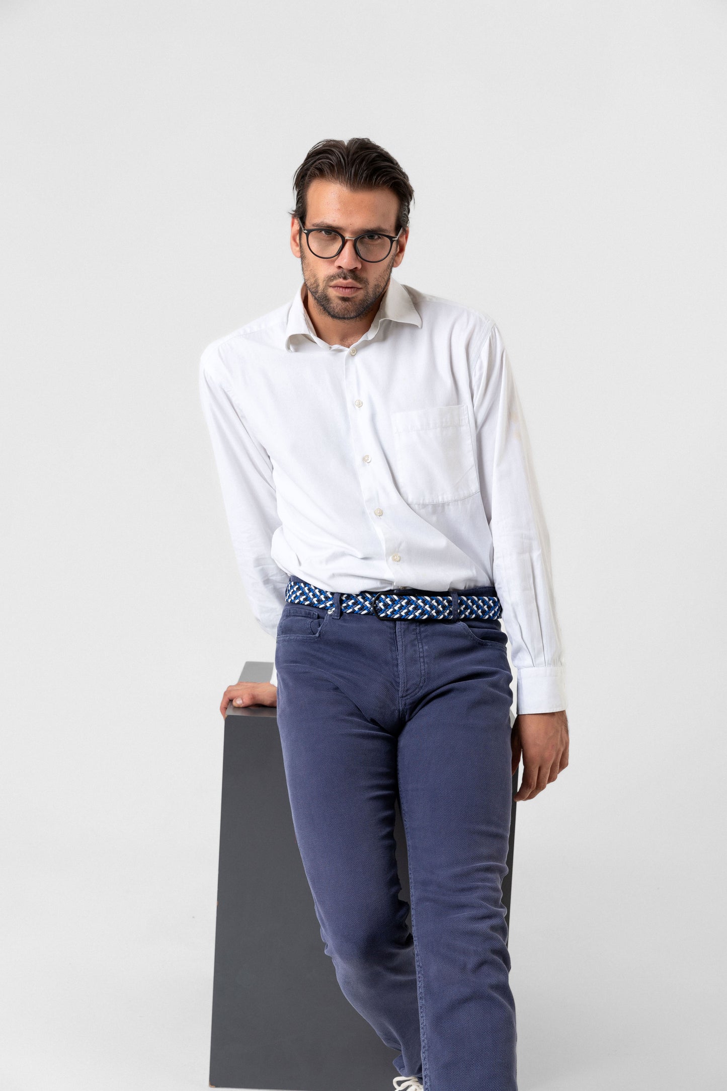 Elastischer Strick-Unisex-Gürtel Schwarz-Saxmaxi-Weiß