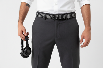 Elastik Örgü Unisex Kemer Siyah-ekru