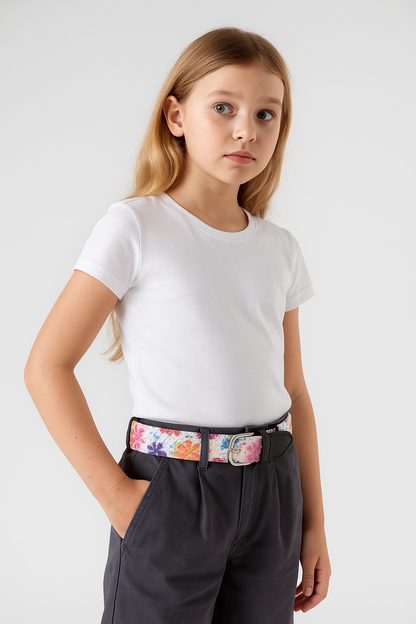 Elastic Knitted Kids Belt Floral Pink
