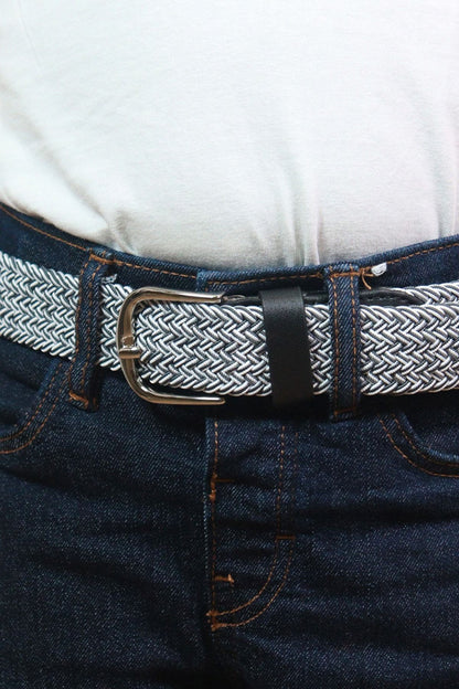 Elastischer Strickgürtel für Kinder Grau-Weiß