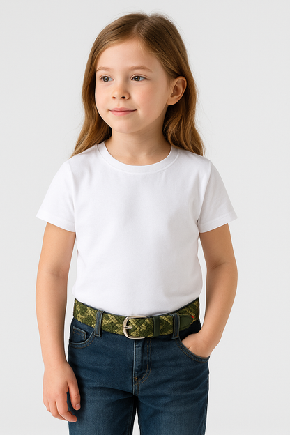 Elastischer Strickgürtel für Kinder, grünes Camouflage-Muster