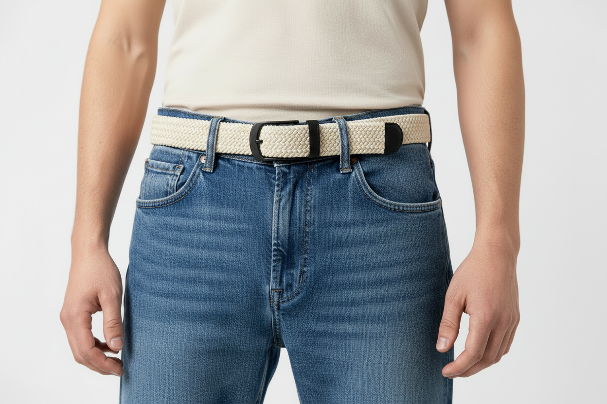 Elastik Örgü Unisex Kemer Ekru