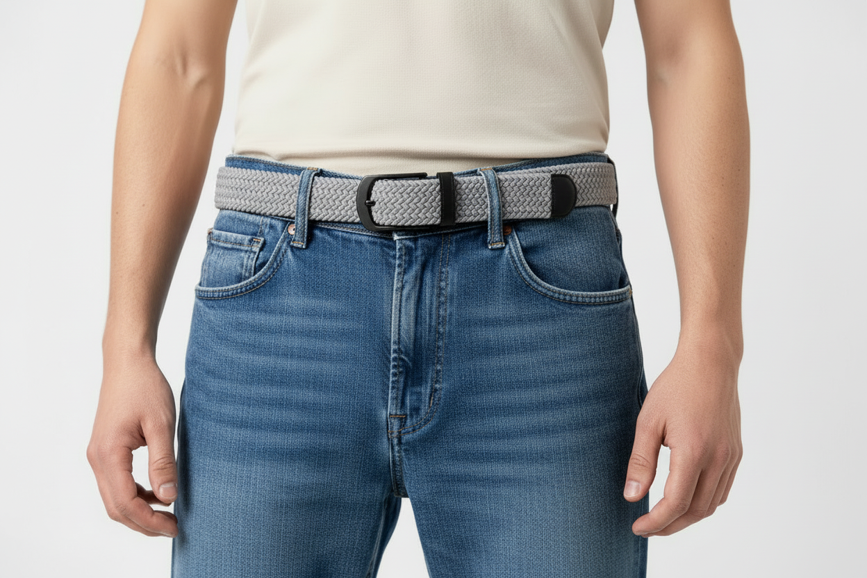 Elastik Örgü Unisex Kemer Acık Gri