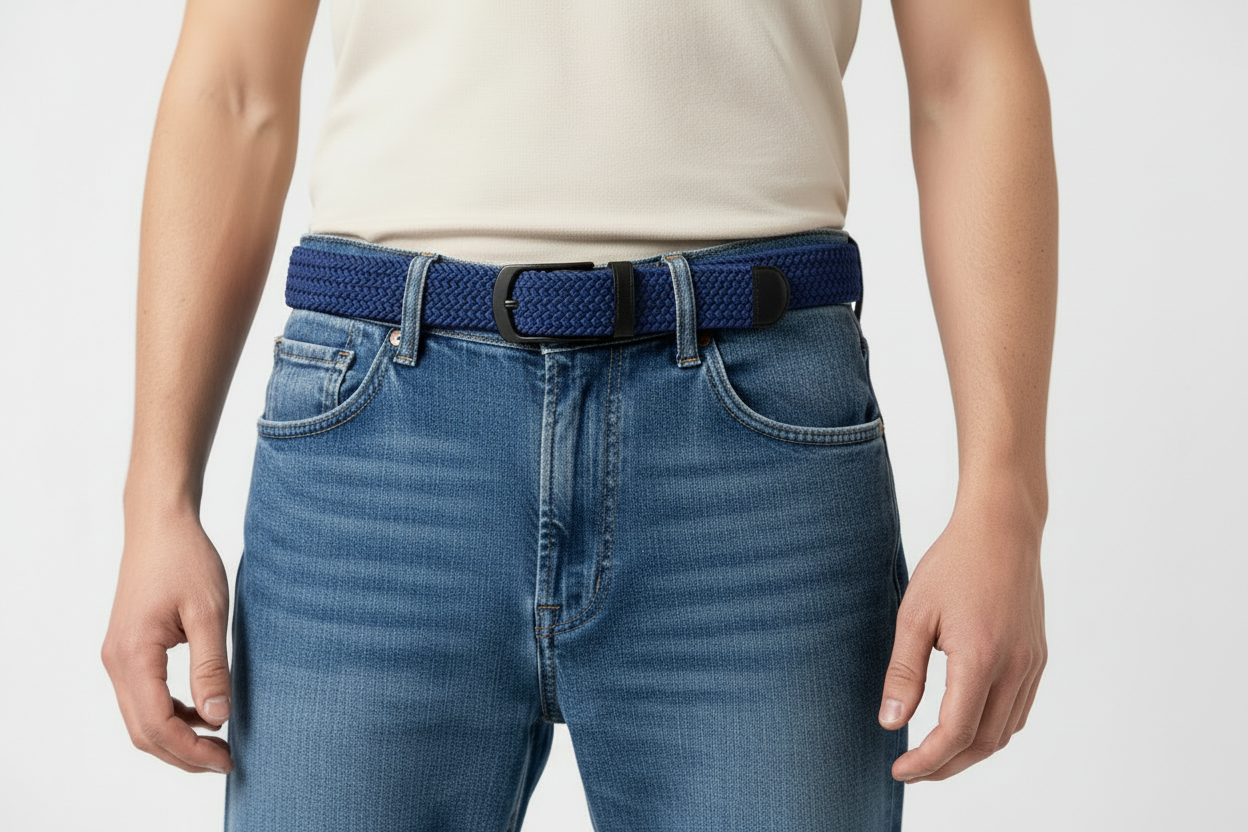 Elastischer Strick-Unisex-Gürtel Indigo