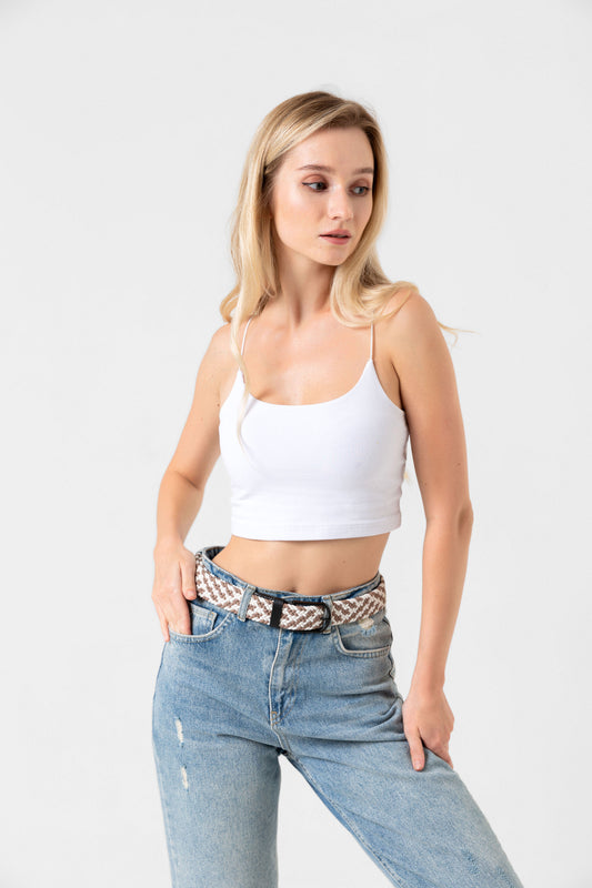 Elastischer Strickgürtel Unisex Braun-Weiß